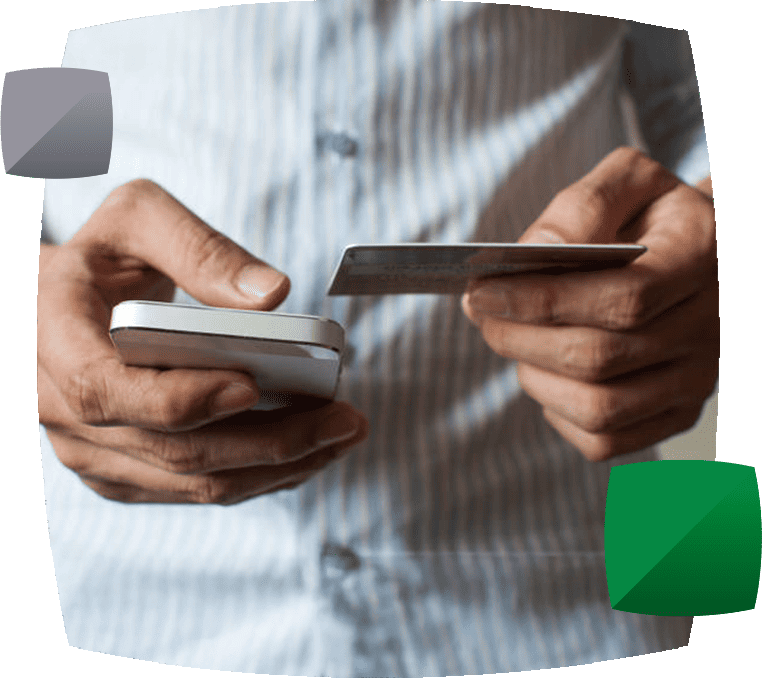 man using card to pay by phone