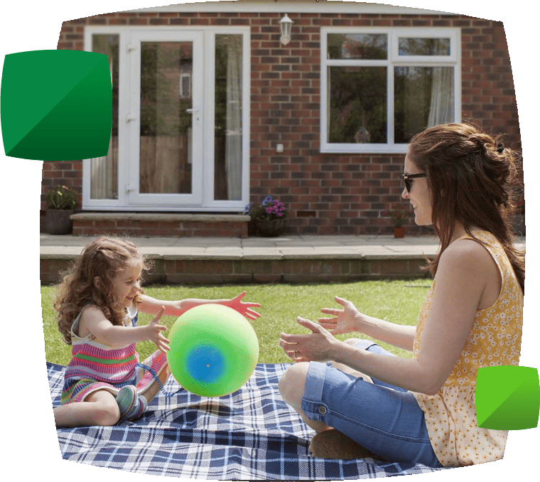 Woman and child playing outside