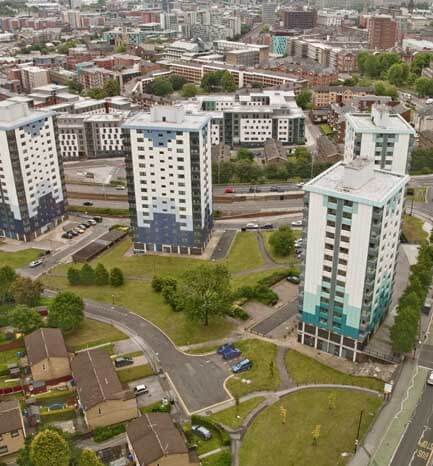 Bird's eye view of a high rise development