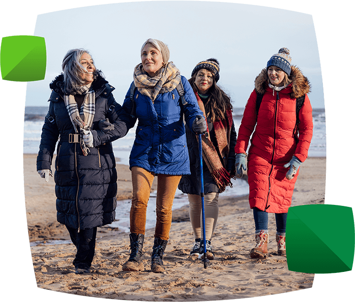 Women walking on beach