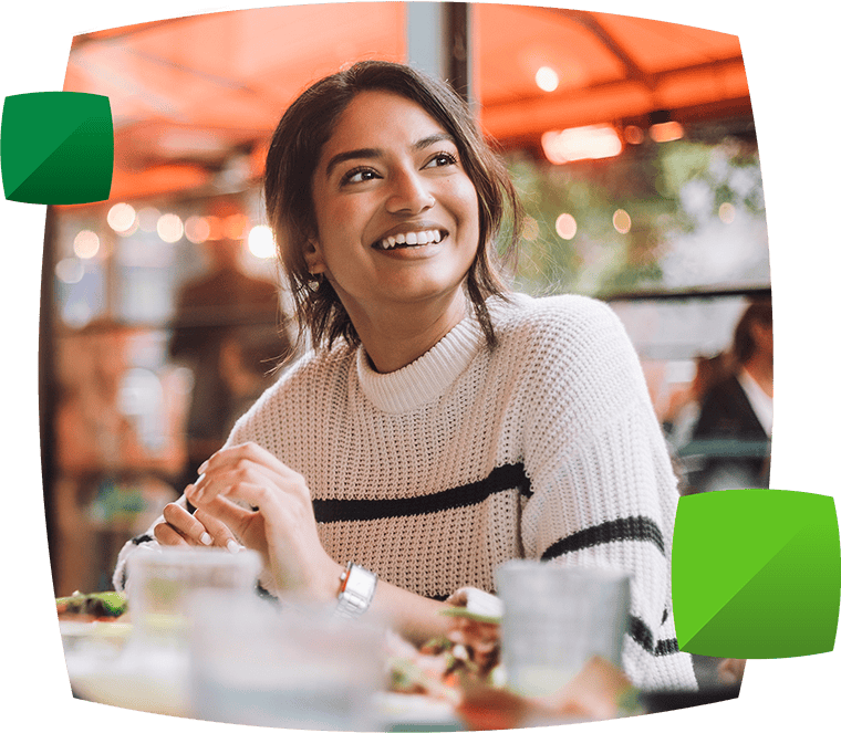 Woman happy in restaurant