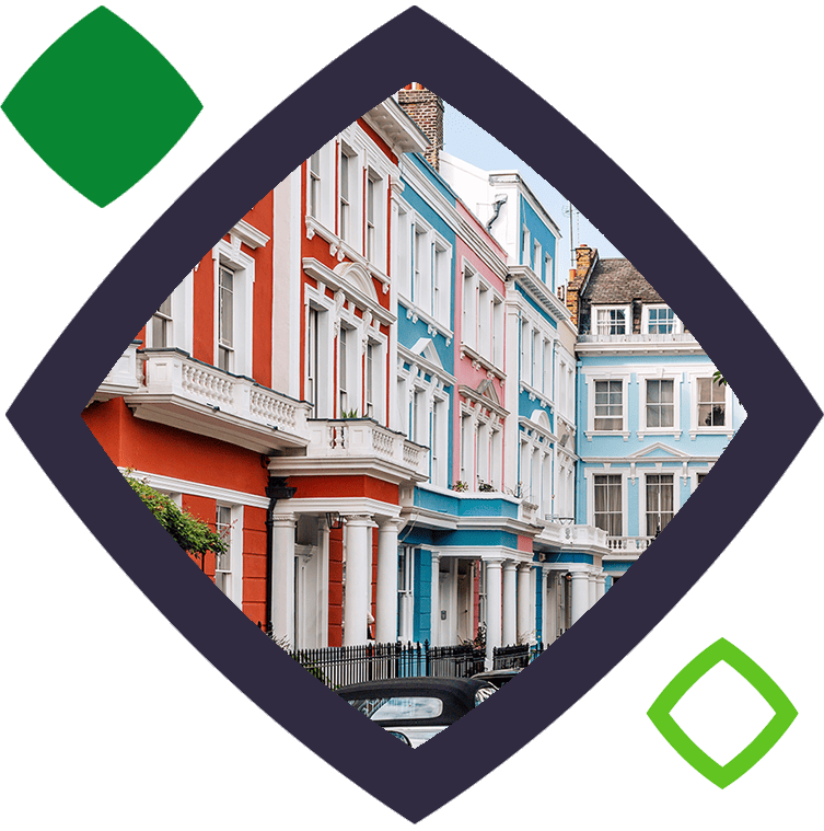 Colourful terraced houses in squircle