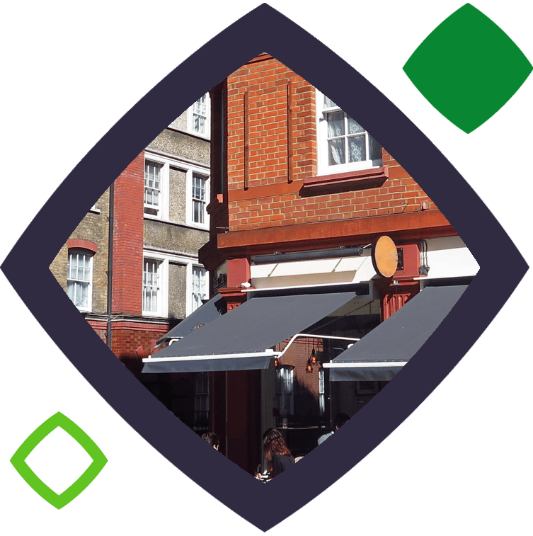 Cafe business, outdoor seating in squircle