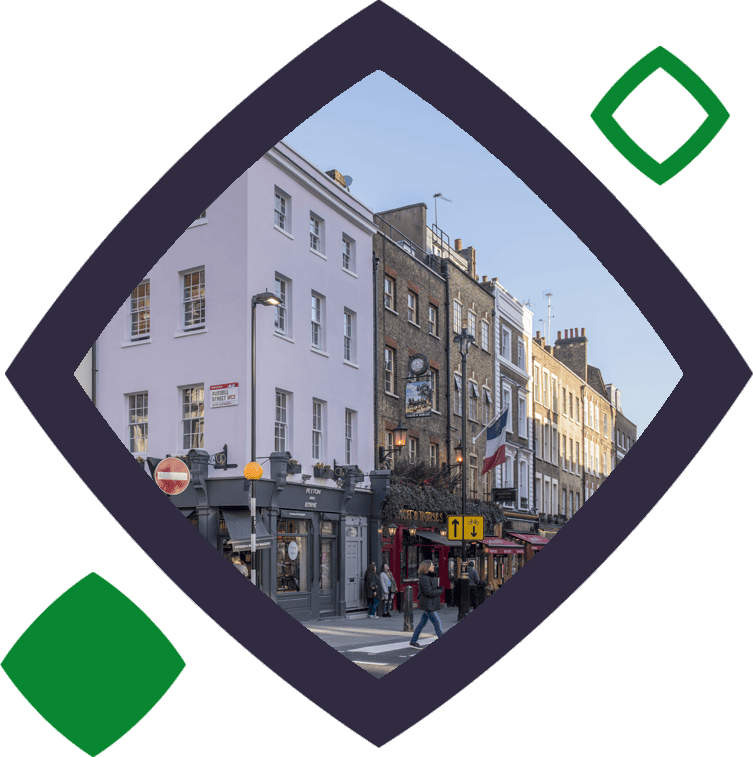 A street of shops in squircle
